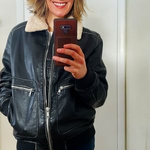Pleather vegan leather bomber jacket